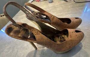 Sam Edelman Novato Cork Peep-Toe Sling-Back Pumps, Size 8M